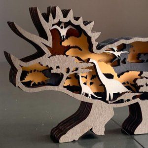Wood Wooden Triceratops Dinosaur Jurassic Multi-Layer 3D Shadow Box Diorama New